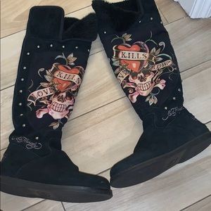 Womens ED HARDY Black Tall Winter Boot